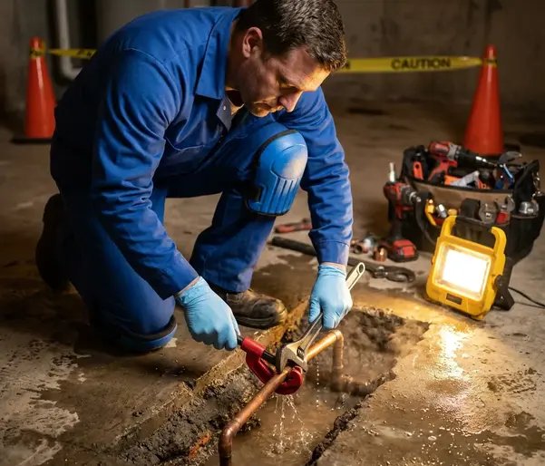 Worker repairing Slab Leak - Plumber Pro Dallas