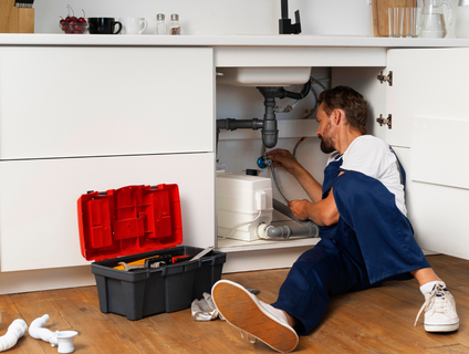 Plumber repairing under-sink drain and piping – Plumber Pro Dallas